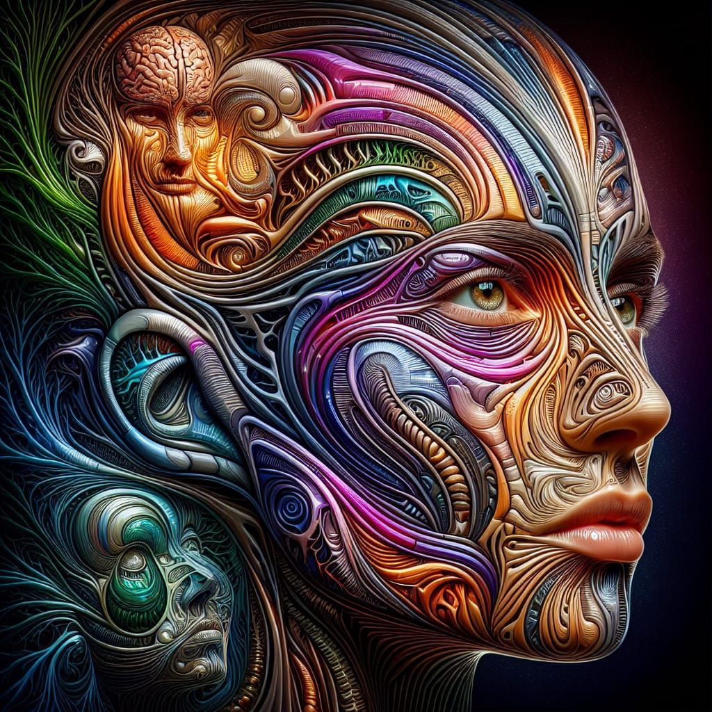 Intricate Portrait with Candlewicked Lace and Tribal Element...