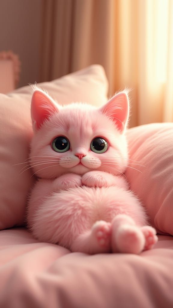 Cute Pink Cat in Cozy Room