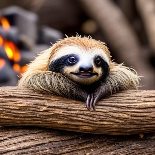 Baby Sloth Roasting Marshmallow: Detailed 8k Photo