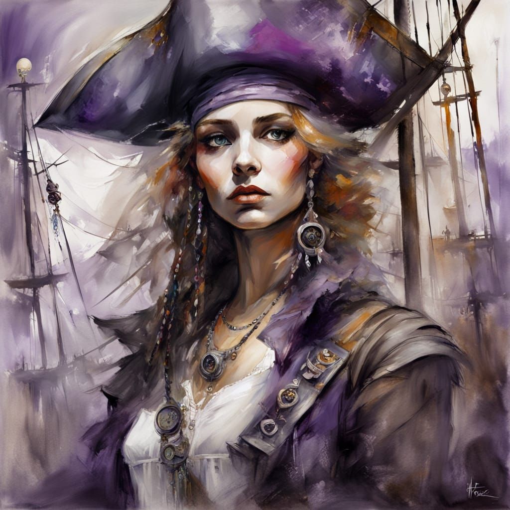 Eerie Pirate Girl Portrait in Acrylic Style
