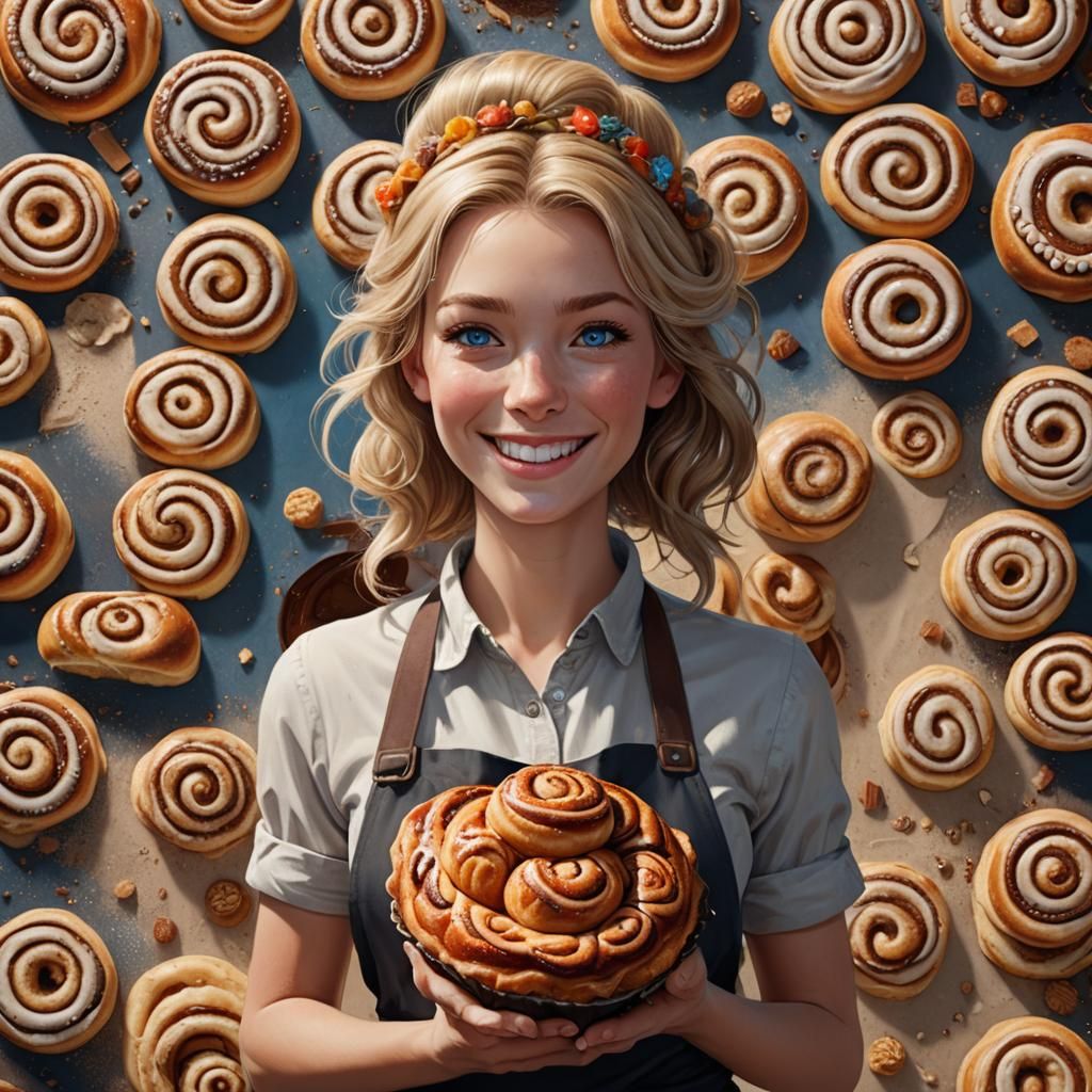 Woman Baking Cinnamon Buns: Detailed Matte Painting