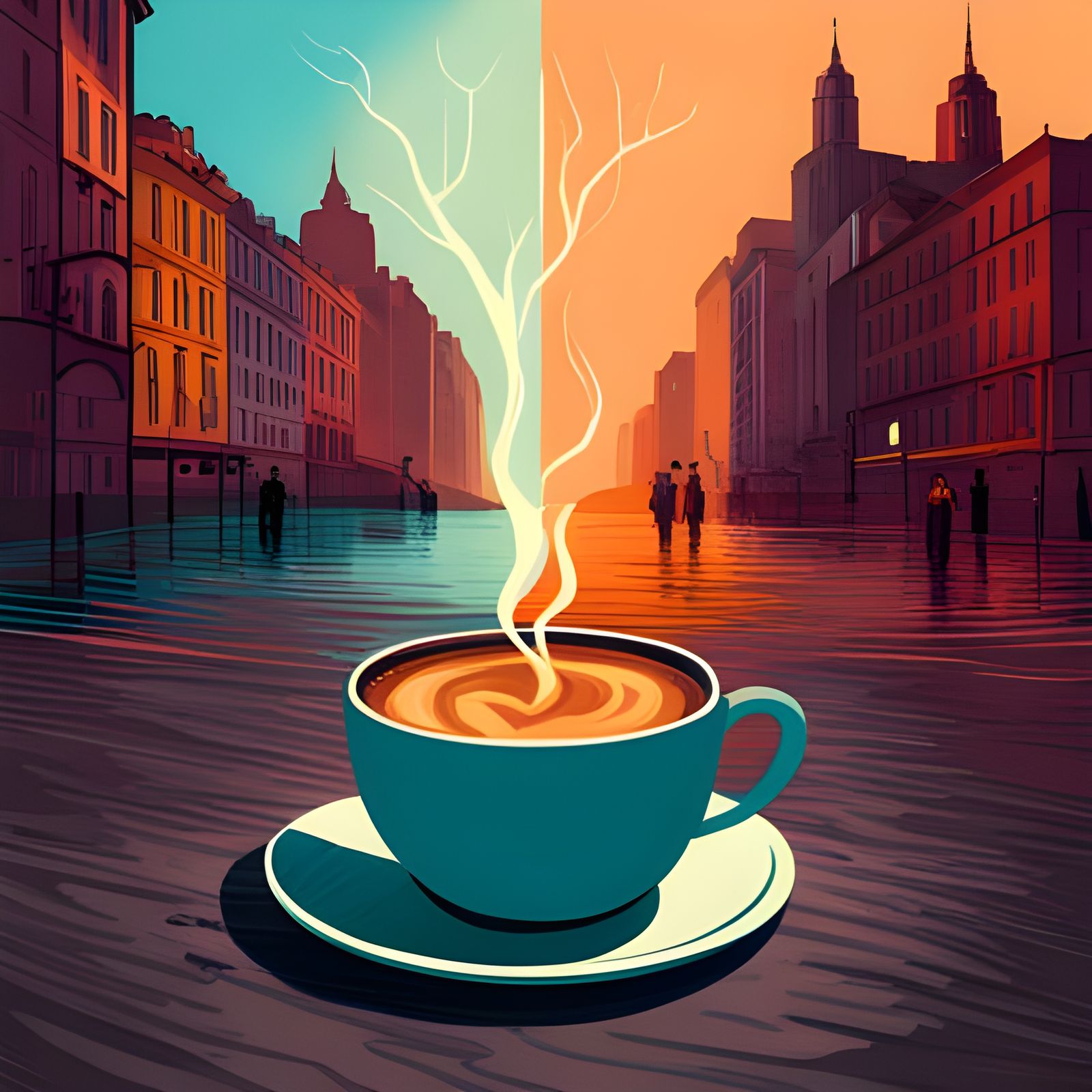 Magical Coffee Art in Split-Complementary Colors