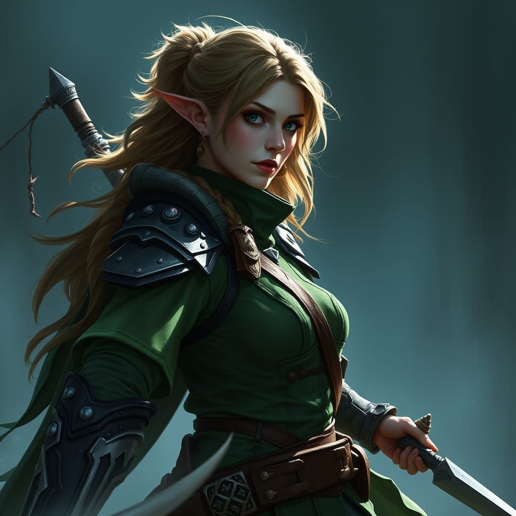 Half-Elf Ranger Leading Mercenary Company: Dark Fantasy Art