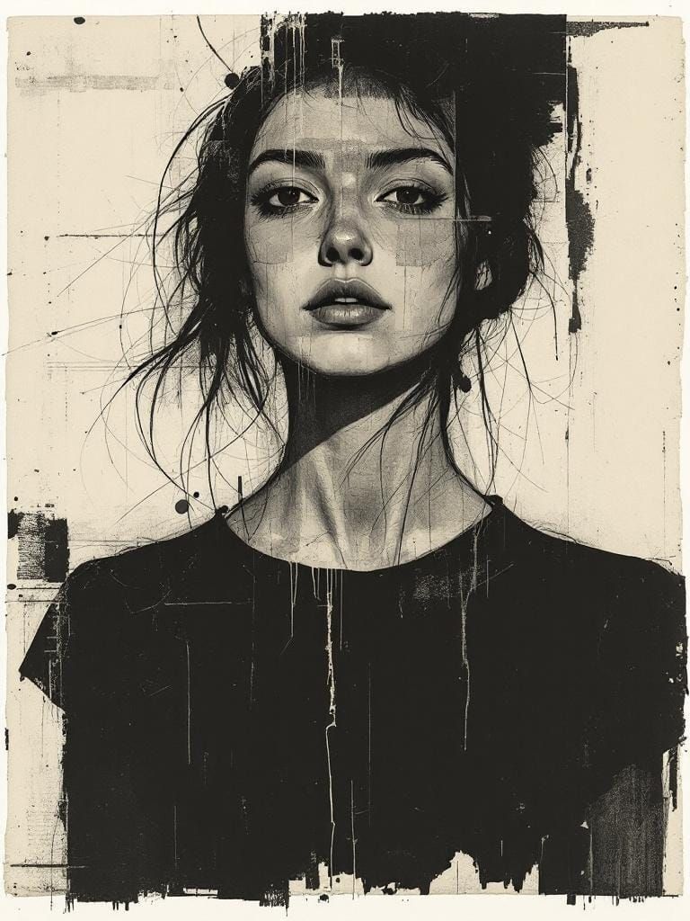 Female Figure Study with Newspaper Printing Effects