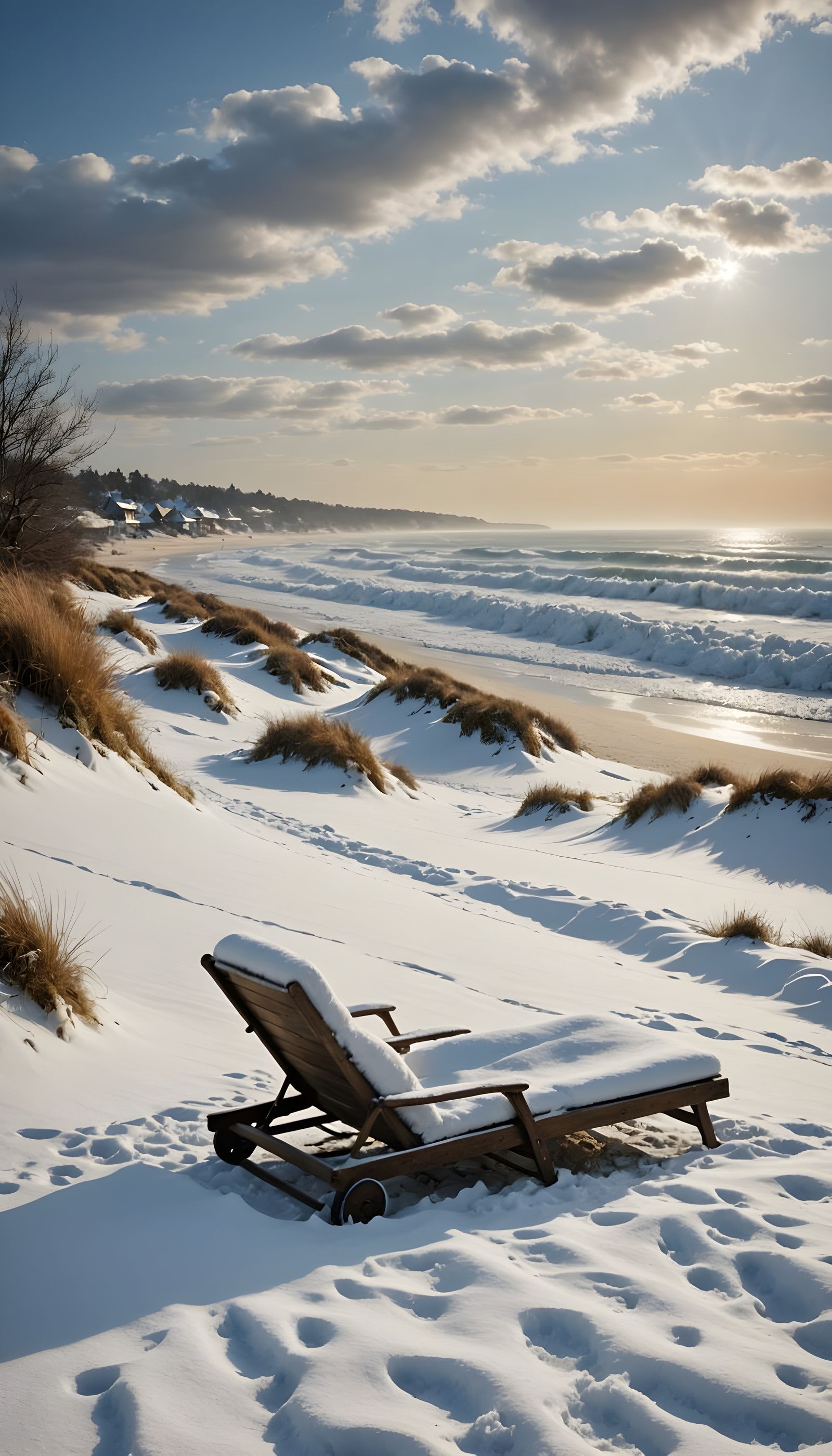 Icy Winter Beach in Gustave Doré Style