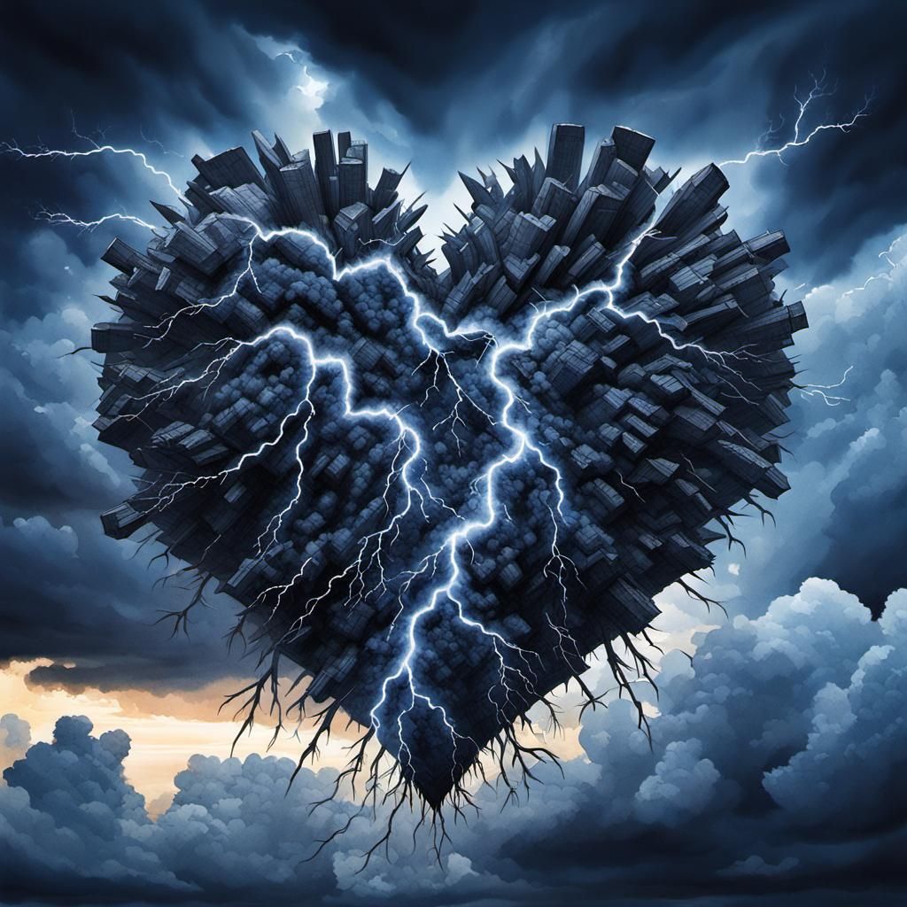 Dramatic Heart-Shaped Cloudscape in Watercolor Style