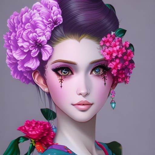 Girl Skeleton with Flowers in Hyperrealistic Splash Art
