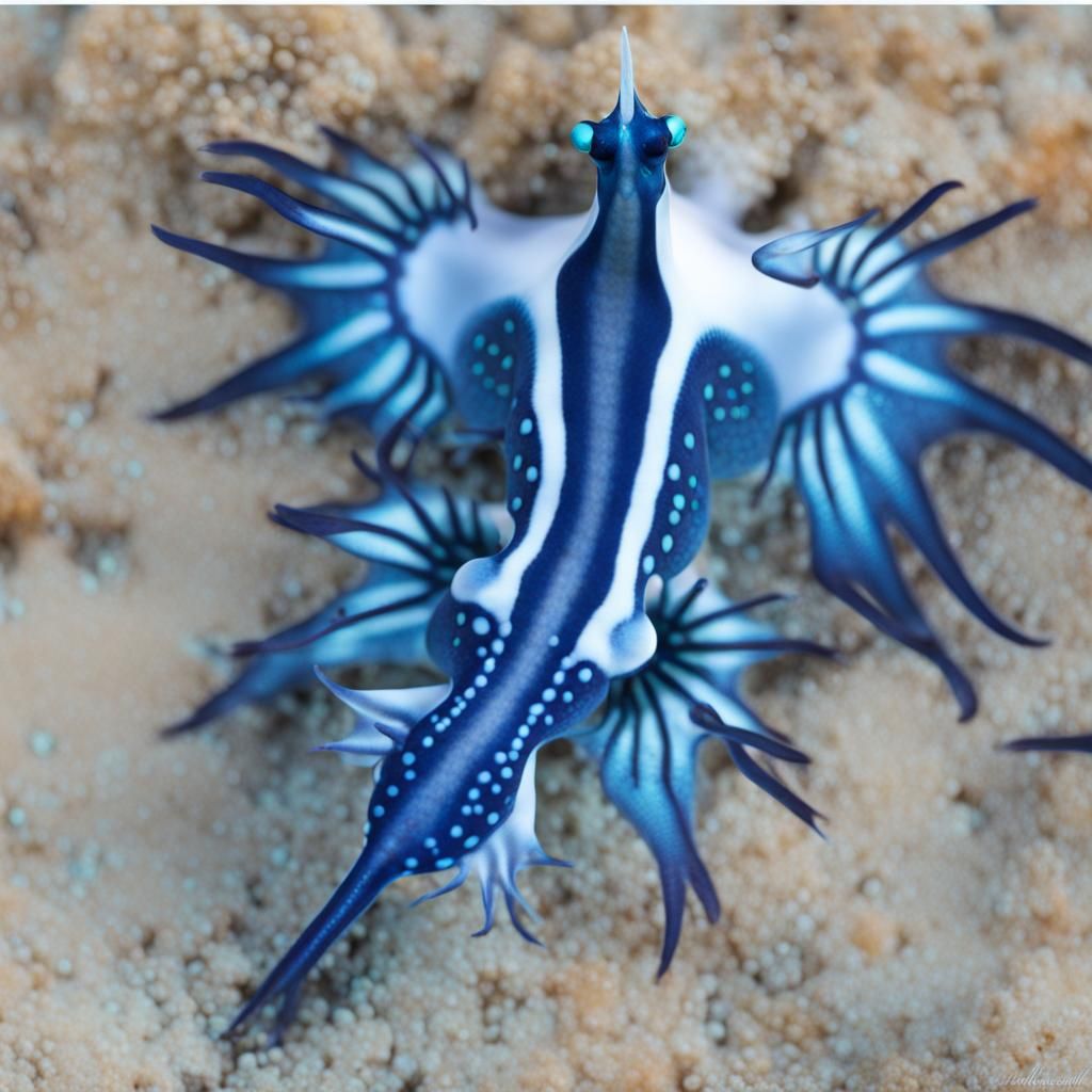 Blue Sea Dragon Slug on Coral Reef