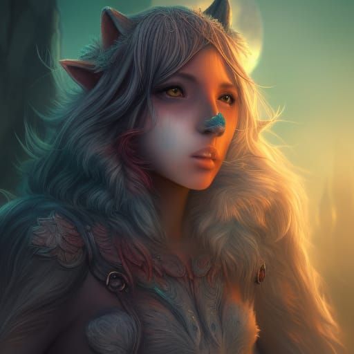 Detailed Wolf Girl Fantasy Concept Art