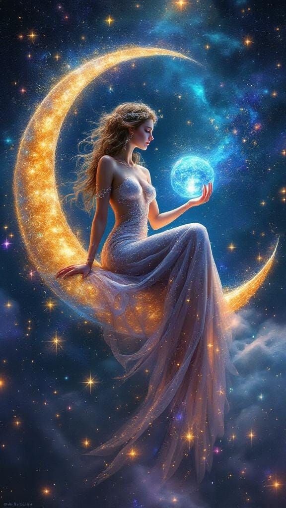 Celestial Goddess in Iridescent Galaxy, Digital Painting