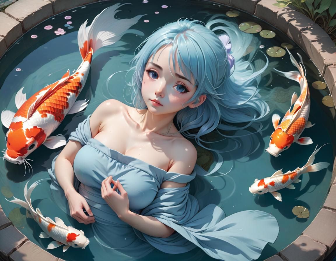 Pastel Manga Koi in Cozy Pond Illustration