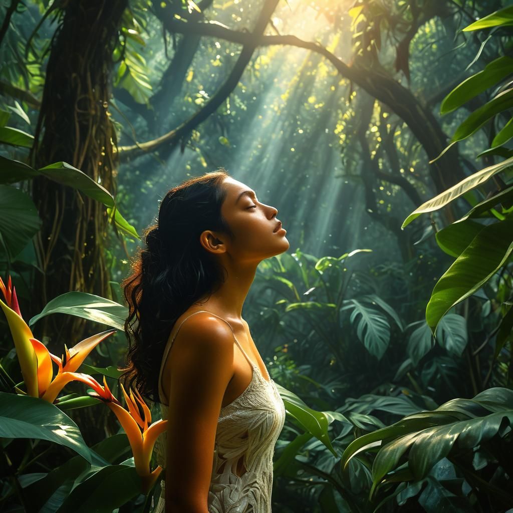 Nubile Woman in Jungle, Golden Light