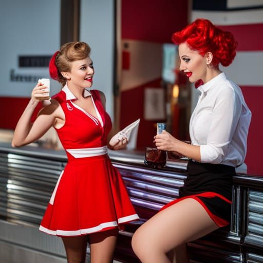 1950s Diner Waitress in Short Shorts