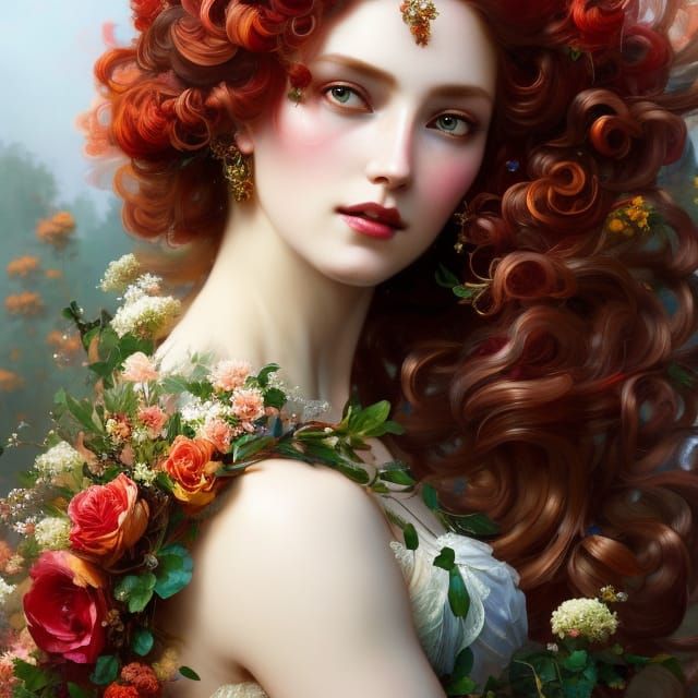 Rococo Lady with Flowers and Gems Portrait