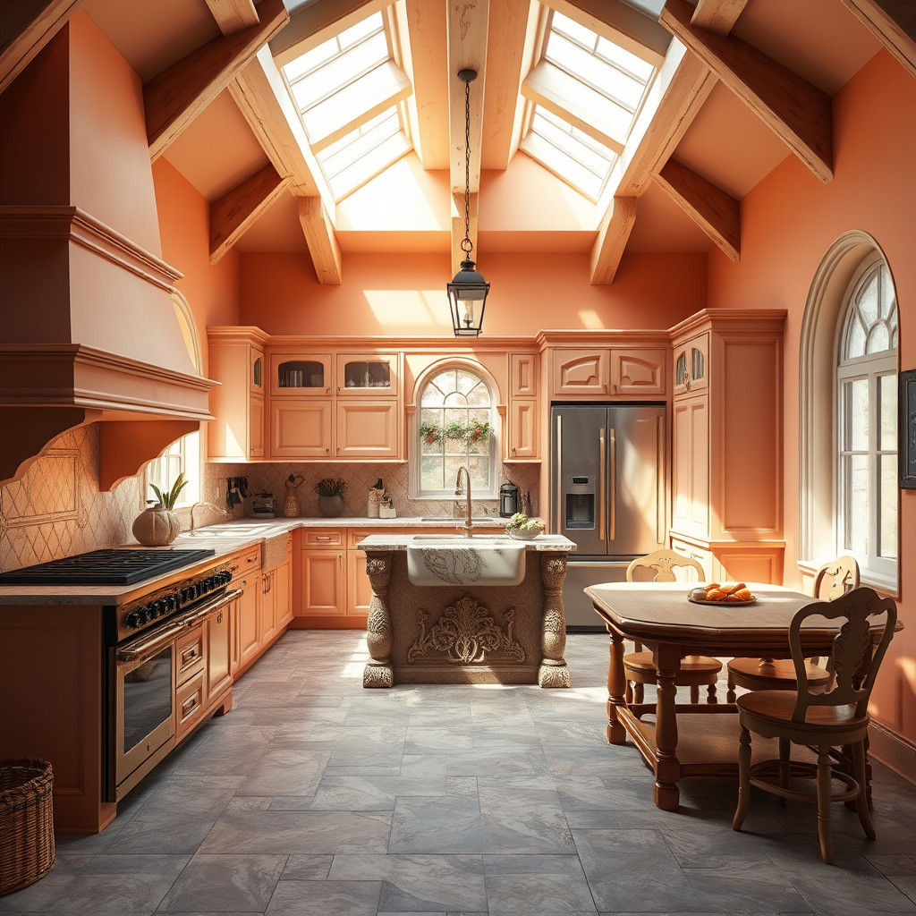 Peach Tudor Kitchen with Radiant Lighting