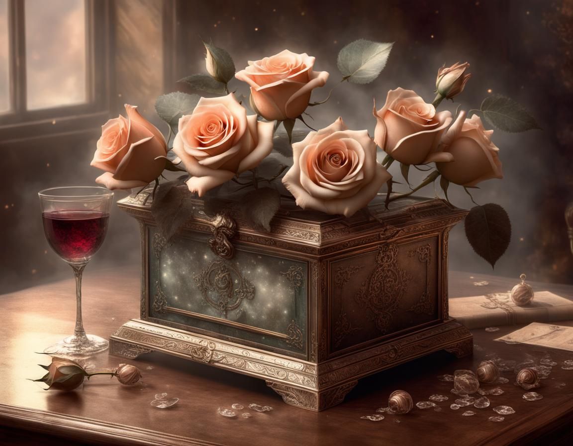 Romantic Roses Still Life in Sepia Tones