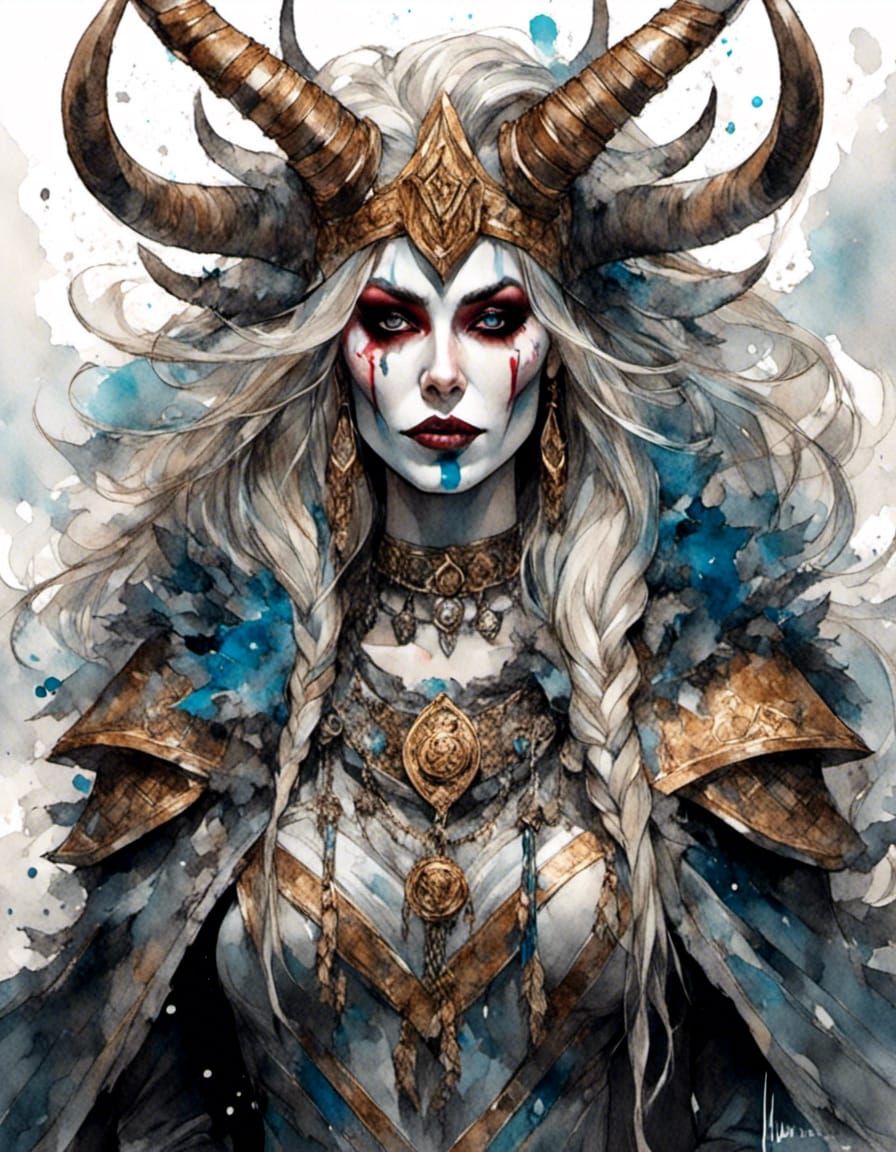 Norse Goddess of Death in Gouache and Watercolor