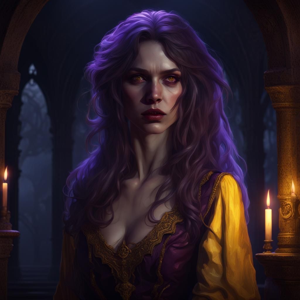 Sad Vampire Woman at Night: Dark Fantasy Art