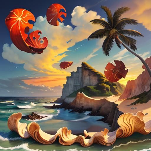 Photorealistic Seascape with Big Sky and Ocean Waves