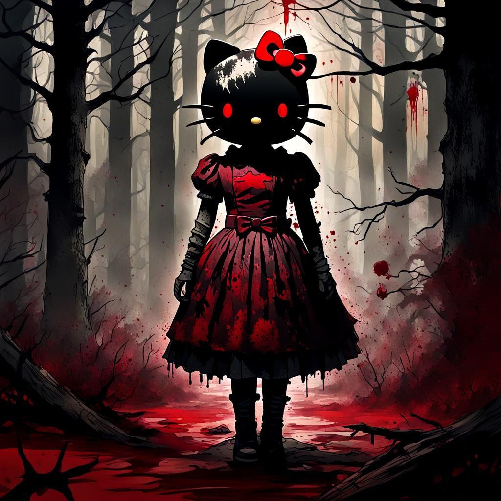 A chilling reinterpretation of Hello Kitty as a horror chara...