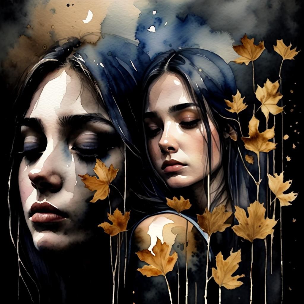 Melancholic Robot in Watercolor Landscape