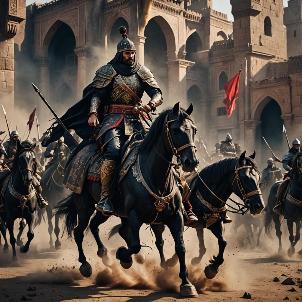Ottoman Warrior on Horseback in War, Detailed Digital Art