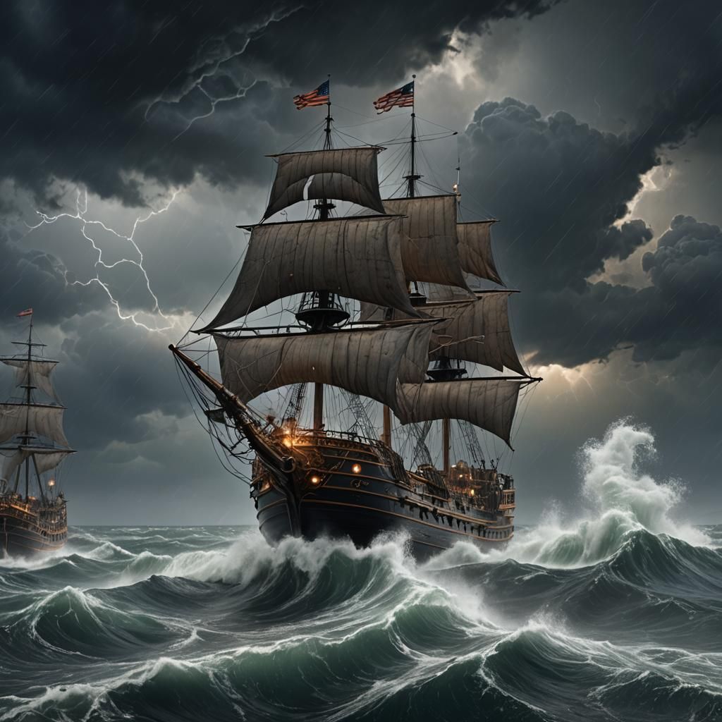 Ship at Sea in Stormy Weather, Matte Painting