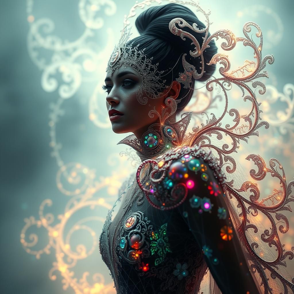 Woman in Fractal Attire: Digital Art