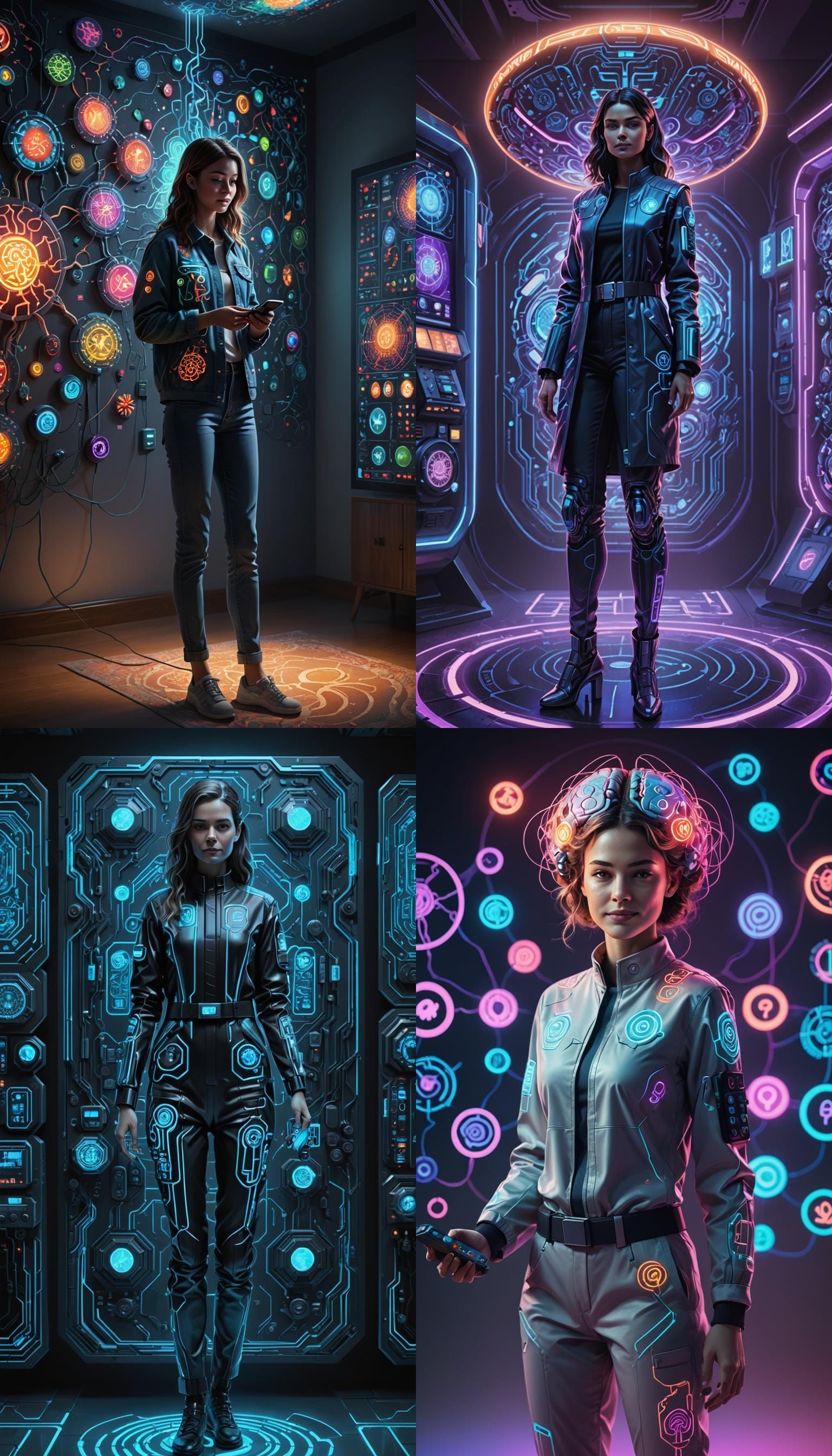 Woman Holds Remote with Brain Symbols