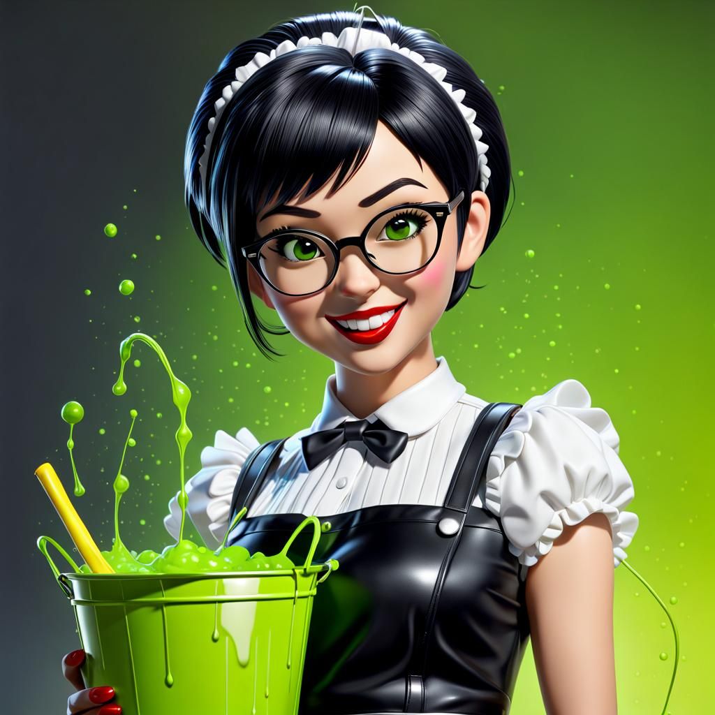 Maid with Slime Bucket in Pixar 3D Style