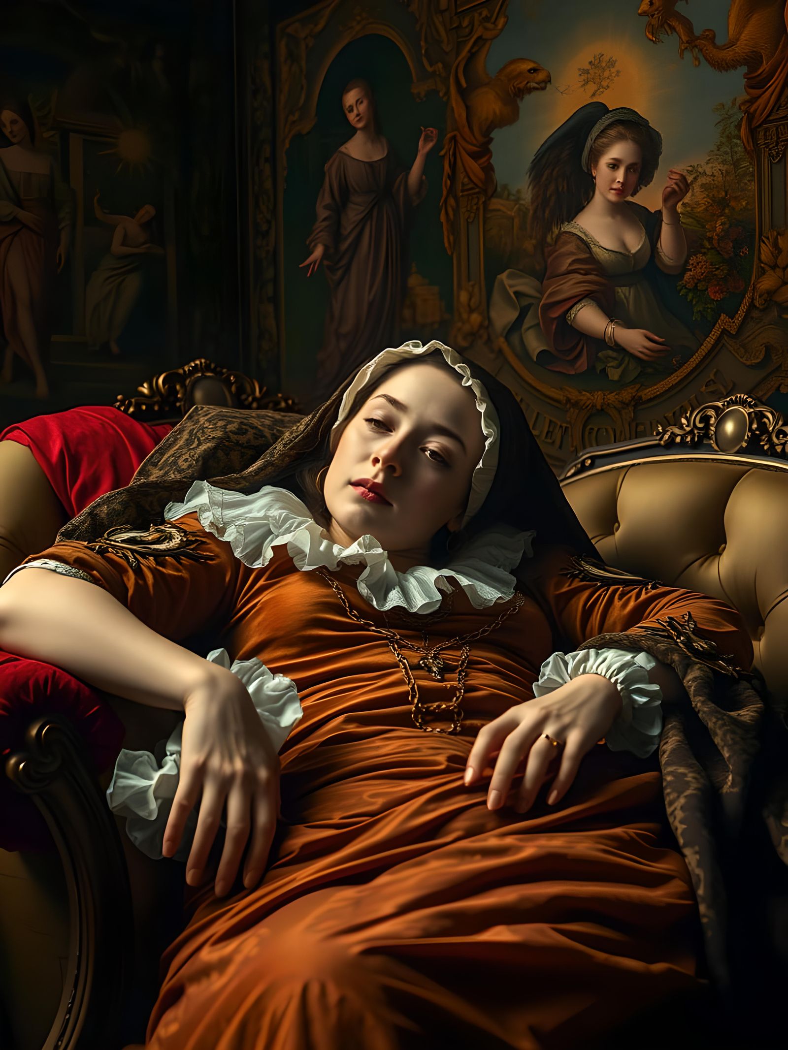 Fallen Madonna with Orbs, in Classical Style