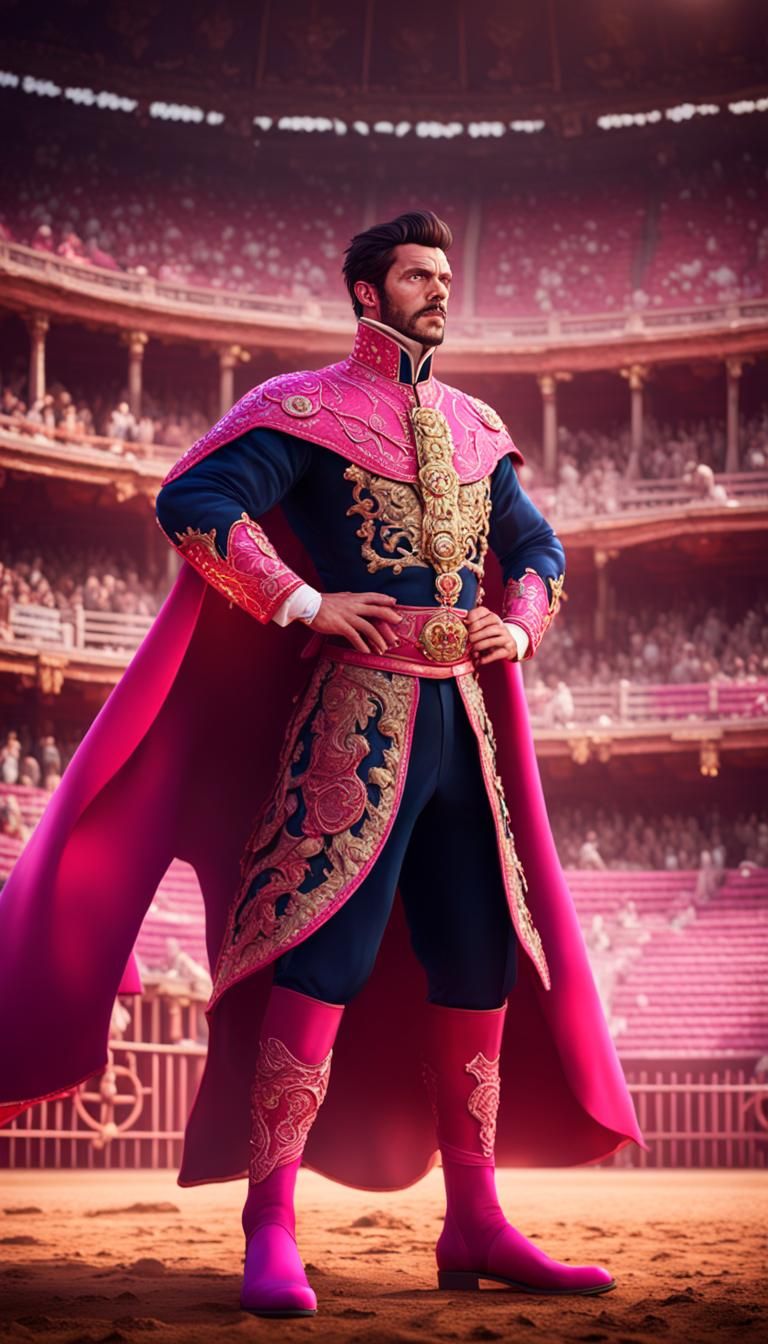 Handsome Matador with Mirrored Cape in Arena
