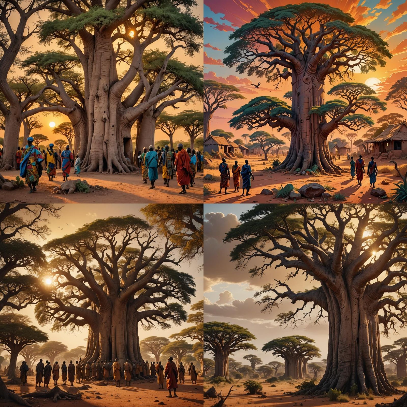 Golden Sunset Over Lush African Village Scene