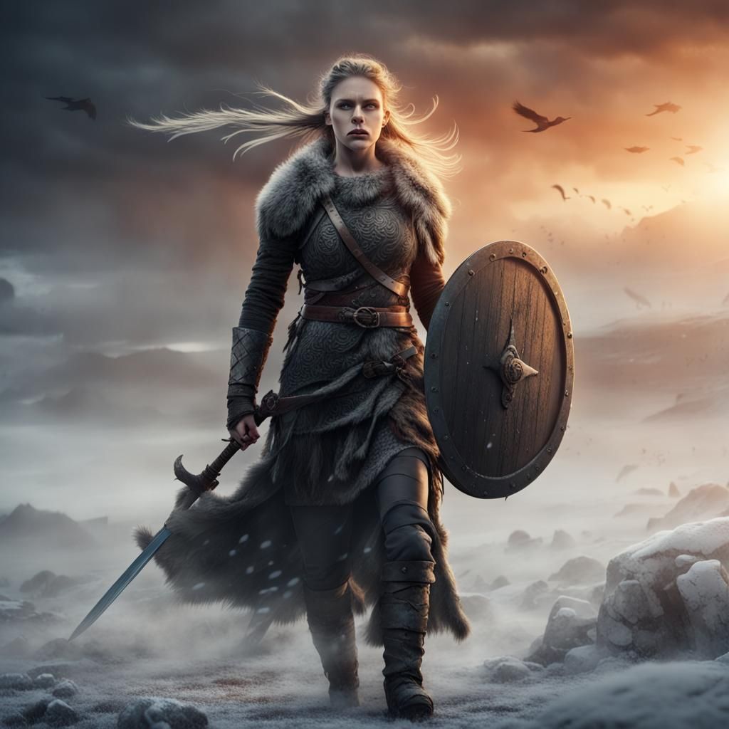 Viking Warrior on Battlefield in Achilléos Style