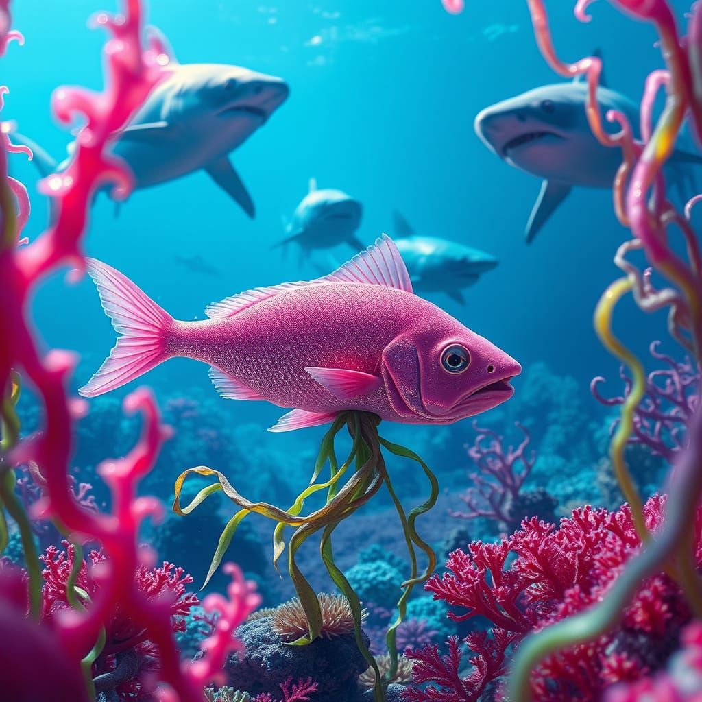 Fantastical Pink Fish in Glittering Ocean Wonderland