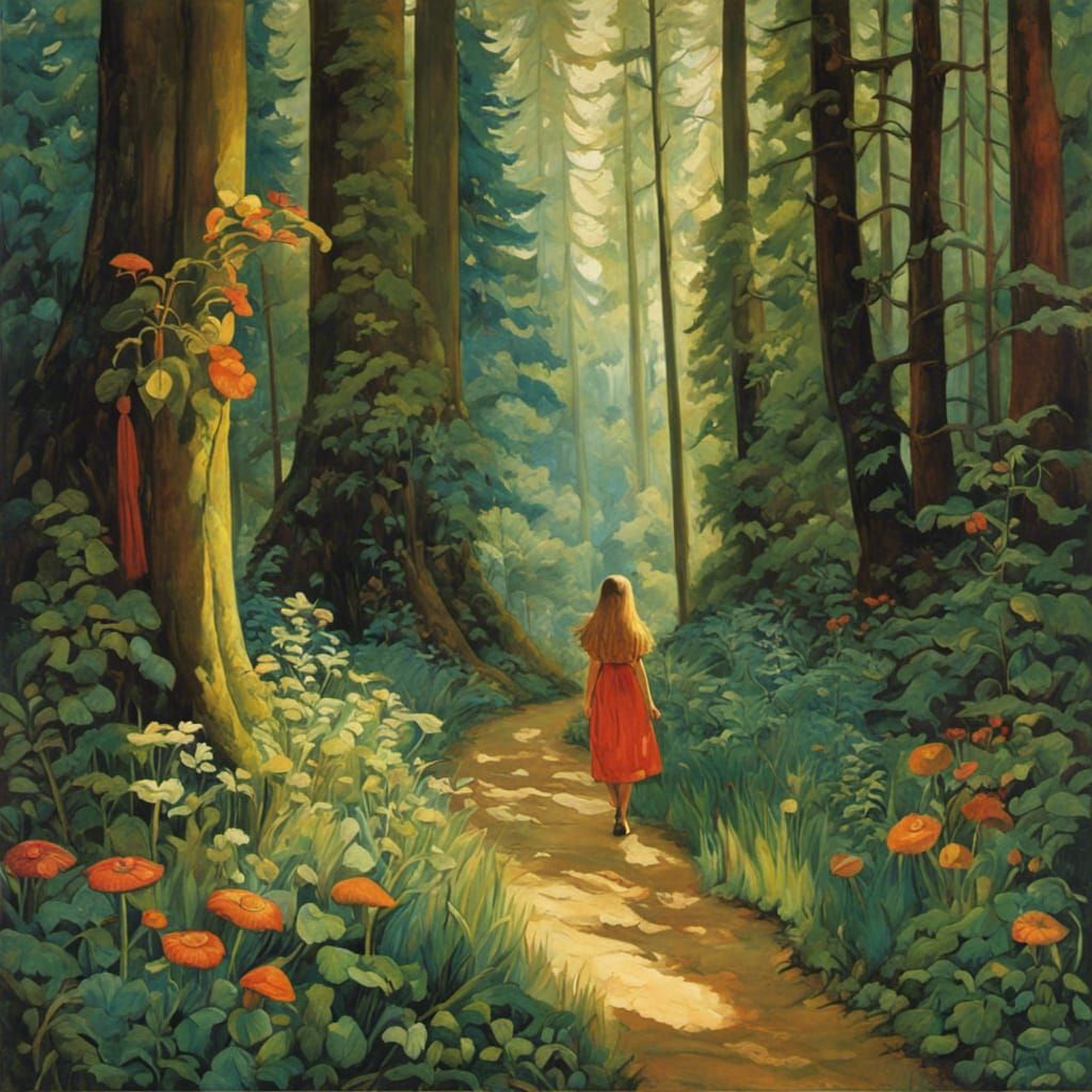 Girl in Summer Forest: Surrealist Impression