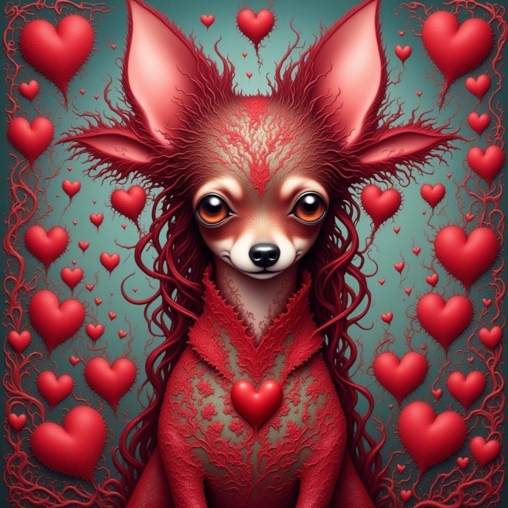 Surreal Canine Portrait in Oil on Canvas with Intricate Text...