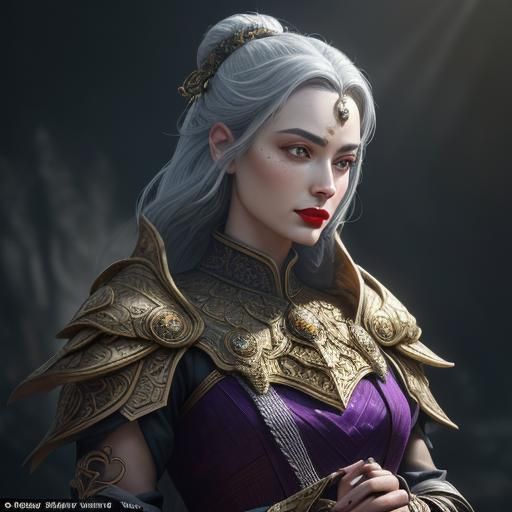 Fantasy Woman with Feathers and Silver Accents