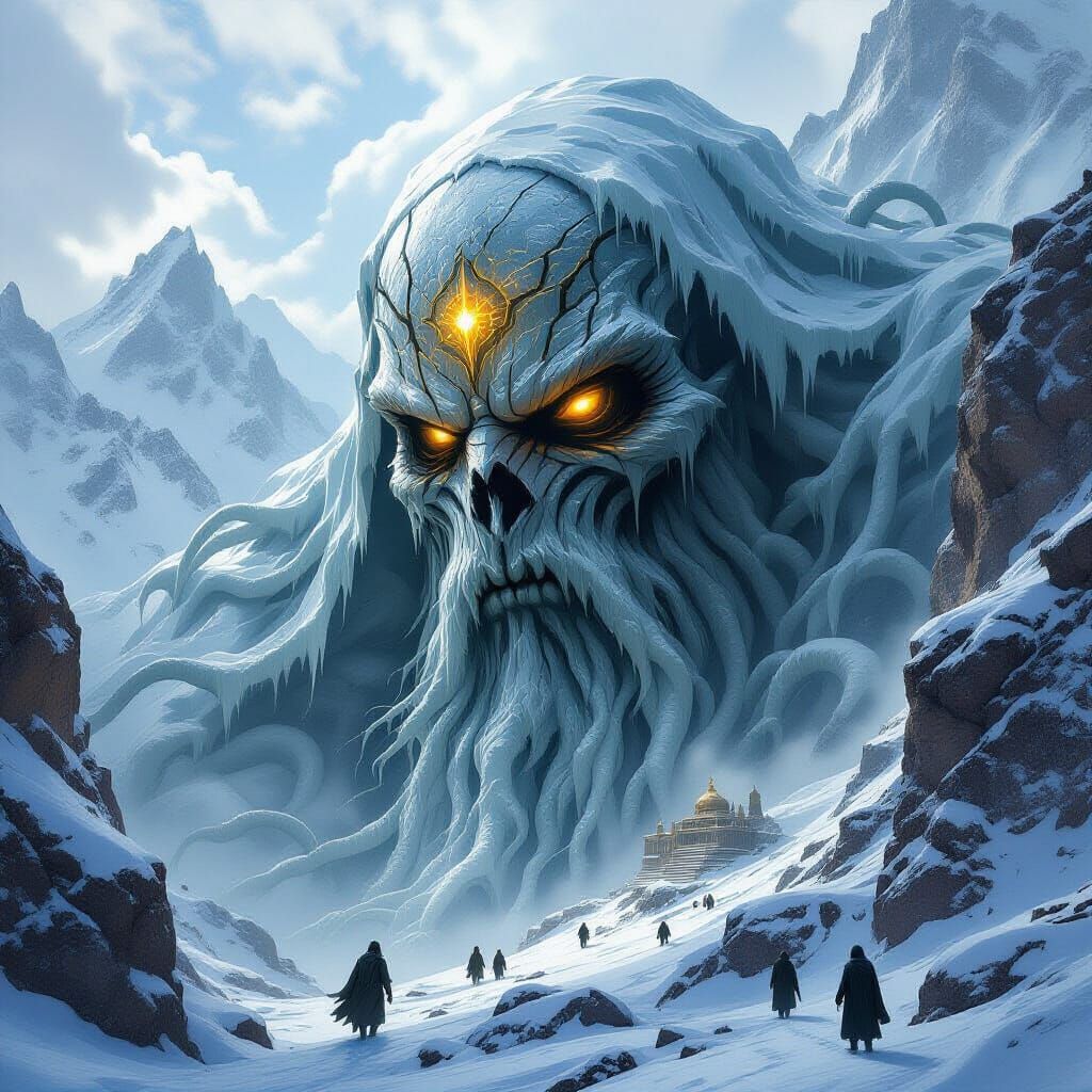 Colossal Titan Entwined Within Icy Mountain