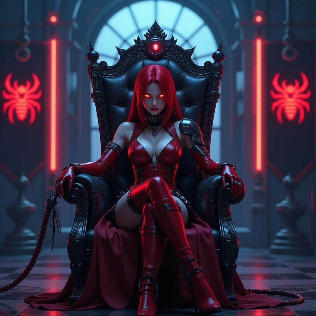 Cyberpunk Scorpion Woman on Throne, Anime Style