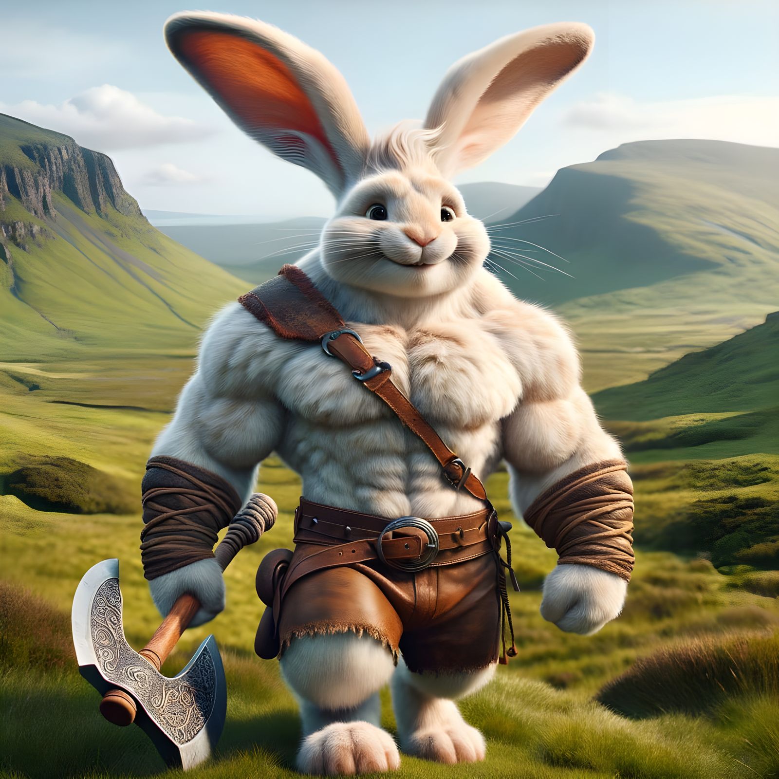Rabbit Barbarian in Highland Landscape