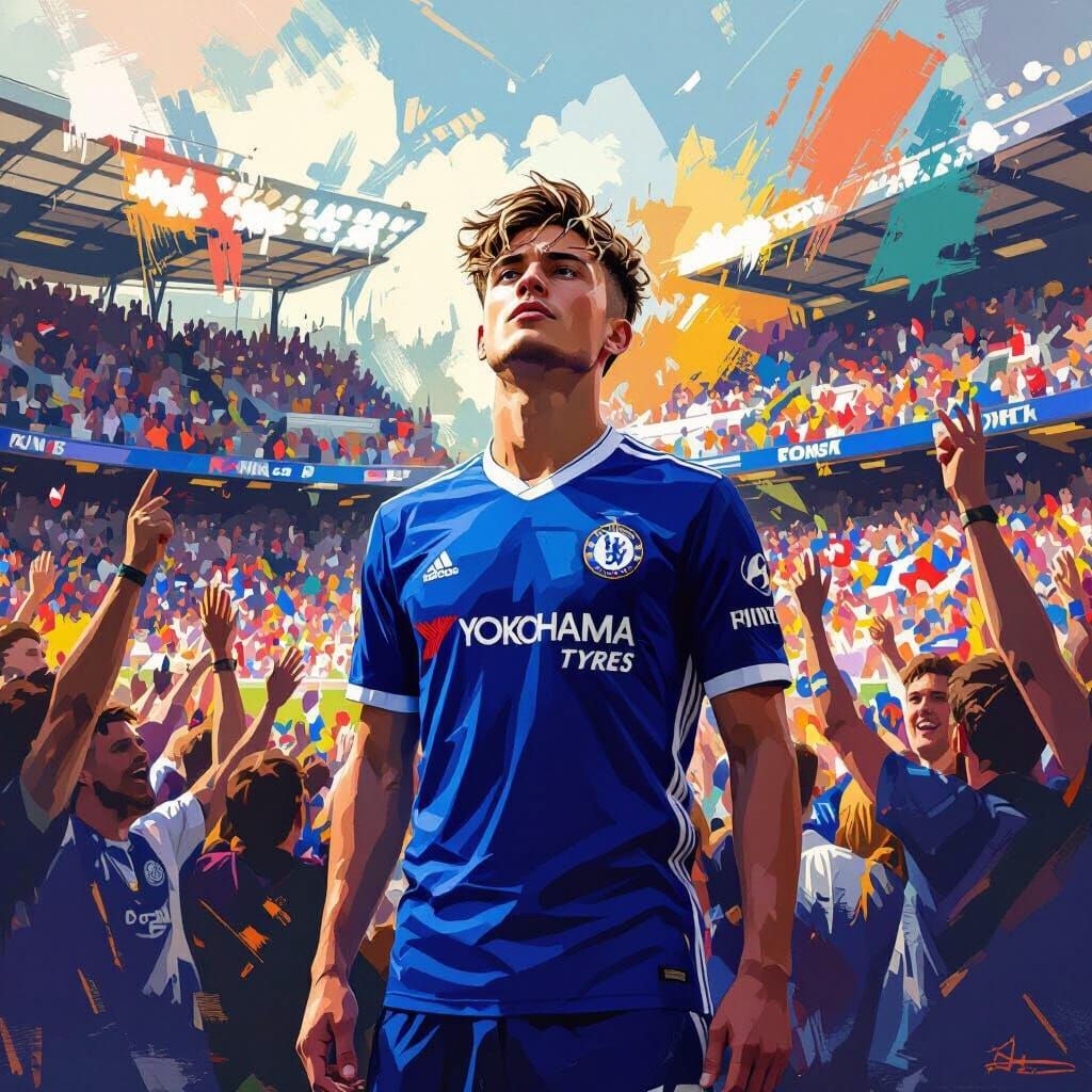 Chelsea Fan in Stadium: Digital Art Style