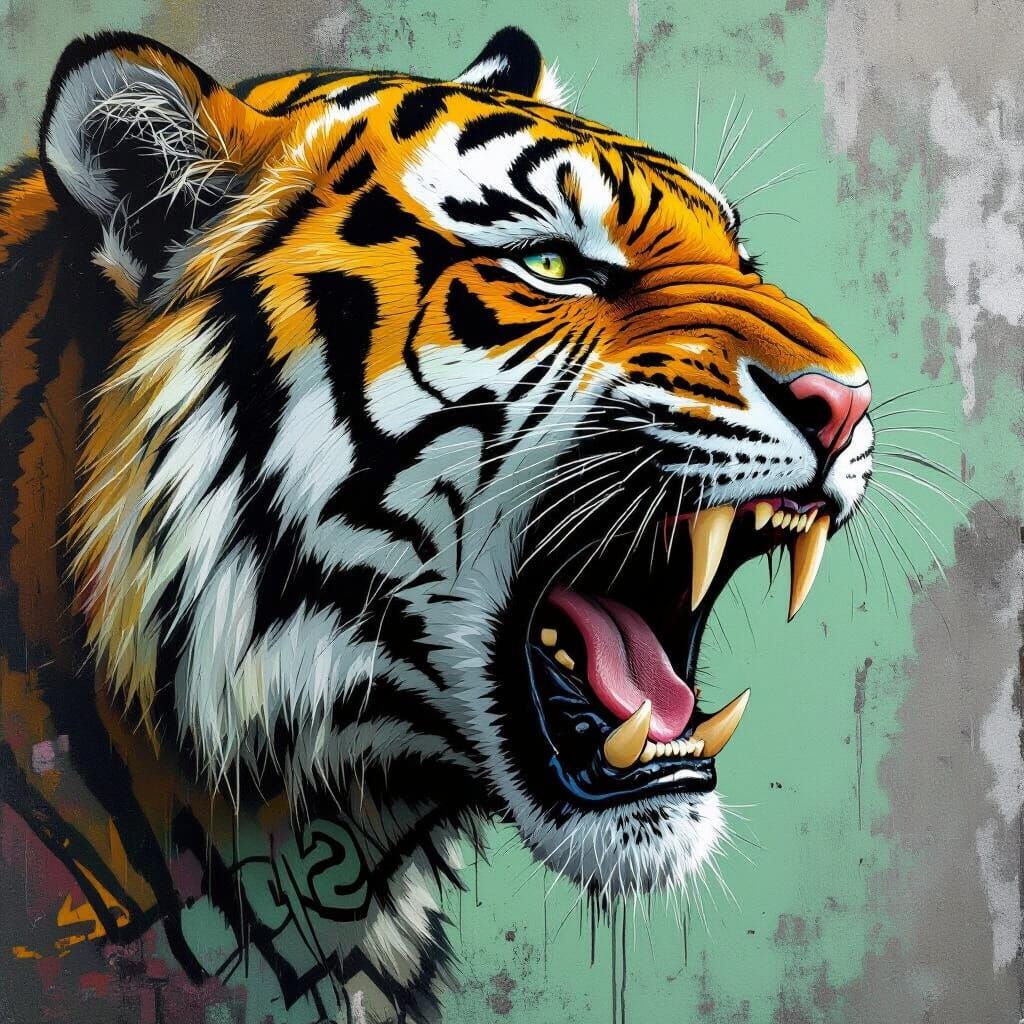 Tiger Roaring Reveals Sad Woman's Face with Tribal Tattoos