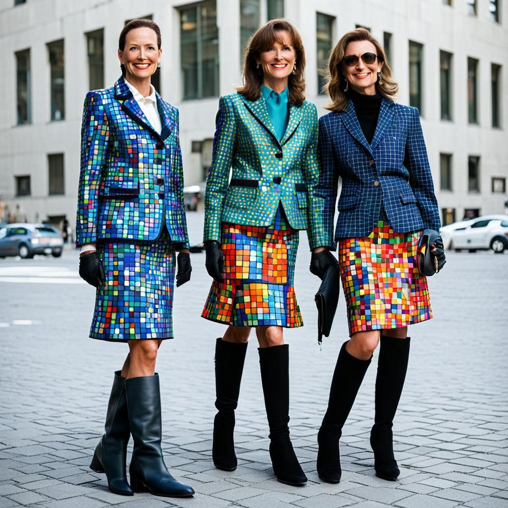 Businesswomen in Mosaic Patterned Suits