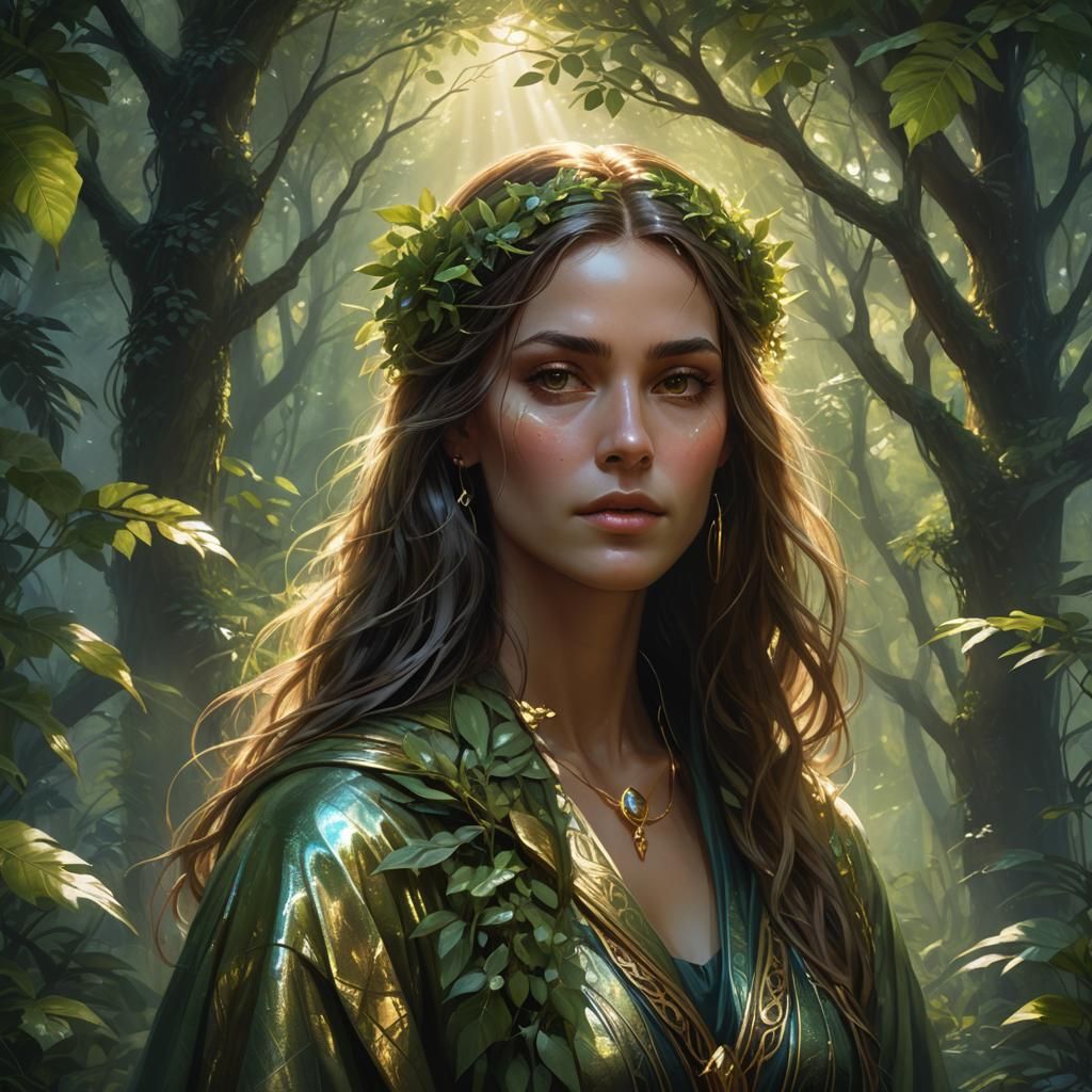 Ethereal Portrait of Egeria in Art Nouveau Style