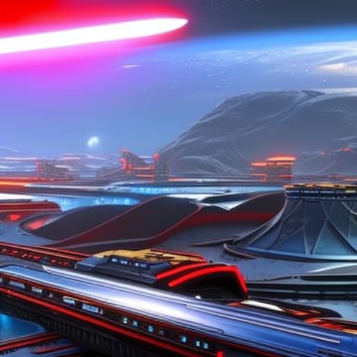 Futuristic Sci-Fi City on Golden Lake: Detailed Matte Painti...