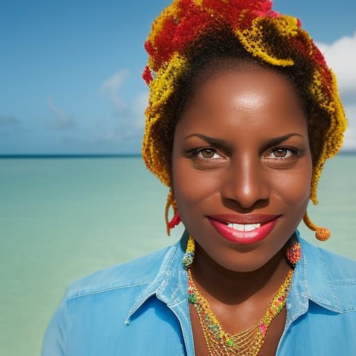 Stunning Portrait of Caribbean Woman on the Beach