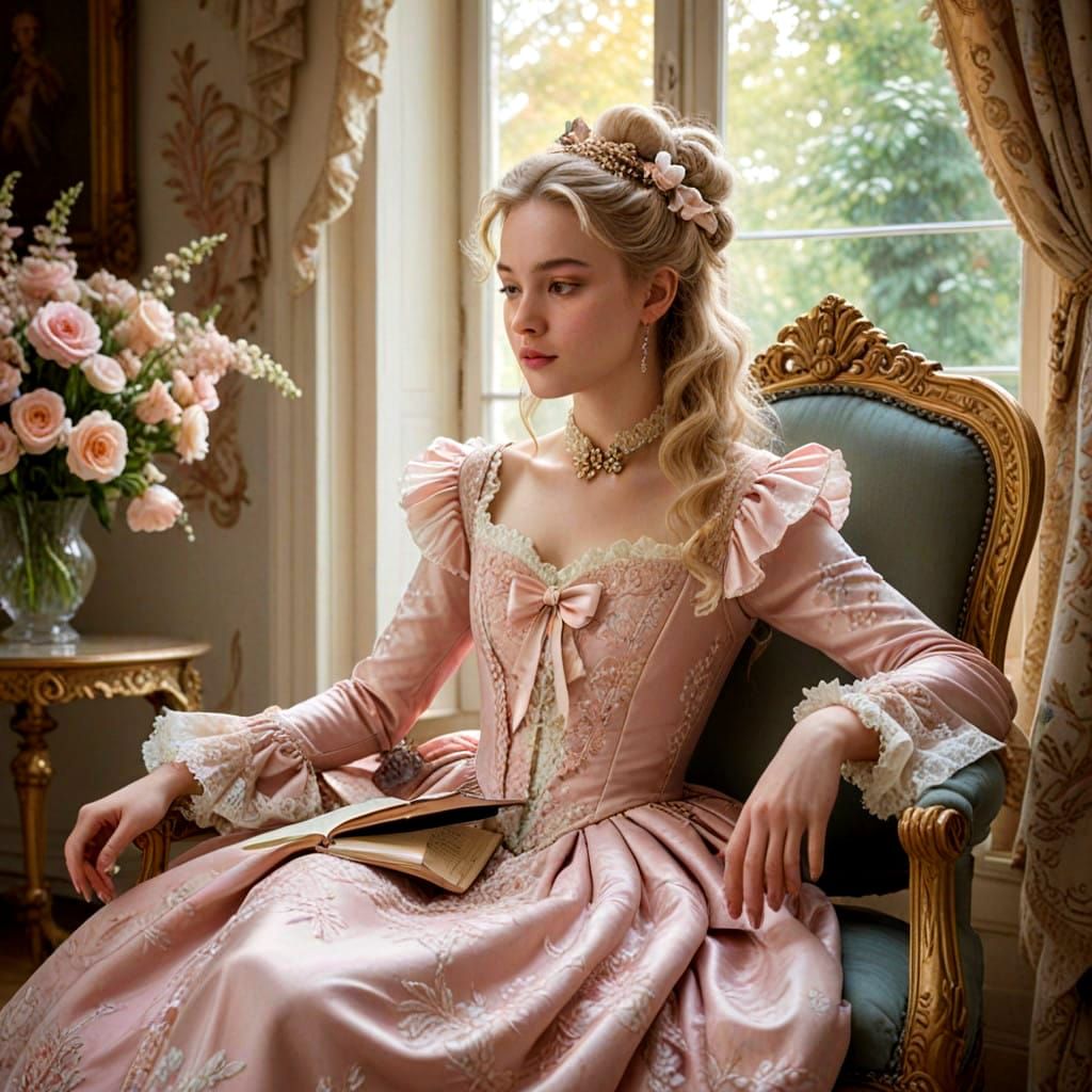 A Young Girl Reads in an Elegant Rococo Setting