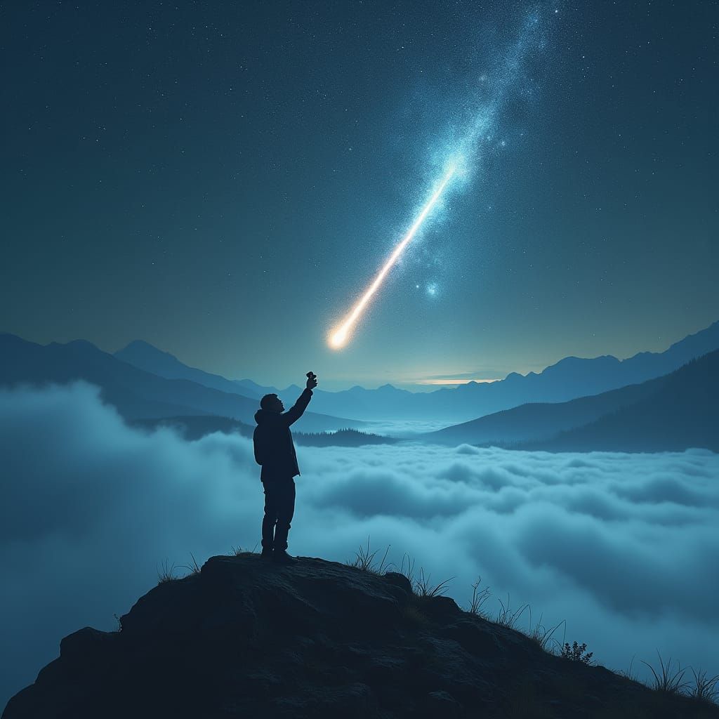 Cosmic Yearning: Figure Gazing at Meteor Shower