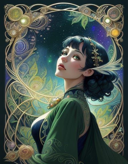 Art Nouveau Anime Woman Portrait in Ghibli Style